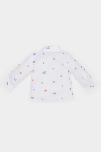 Baby Boy Animal Patterned Flag Poplin Long Sleeve Shirt Ecru - 4