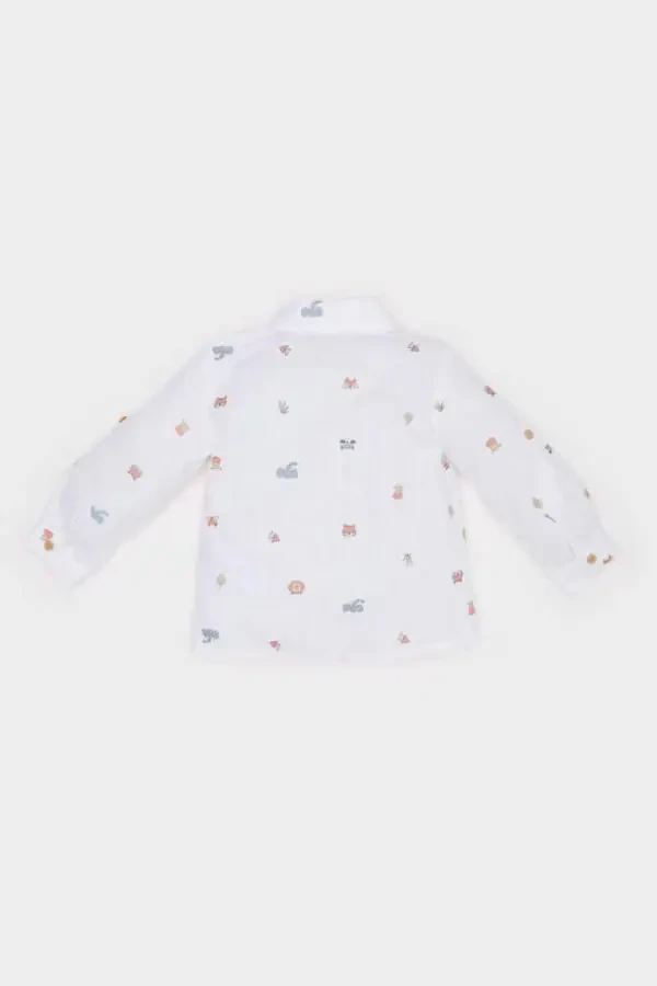 Baby Boy Animal Patterned Flag Poplin Long Sleeve Shirt Ecru - 4