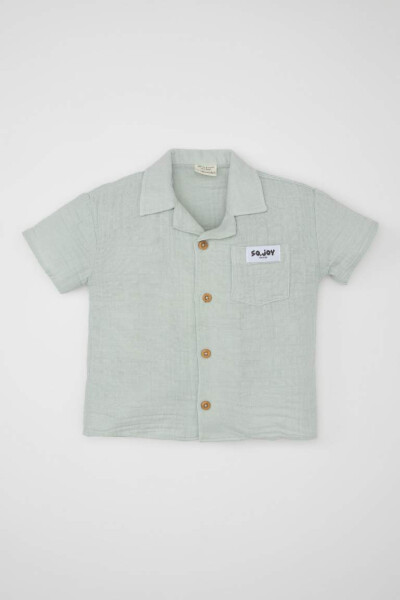 Baby Boy Apache Collar Muslin Short Sleeve Shirt Light Blue - 1