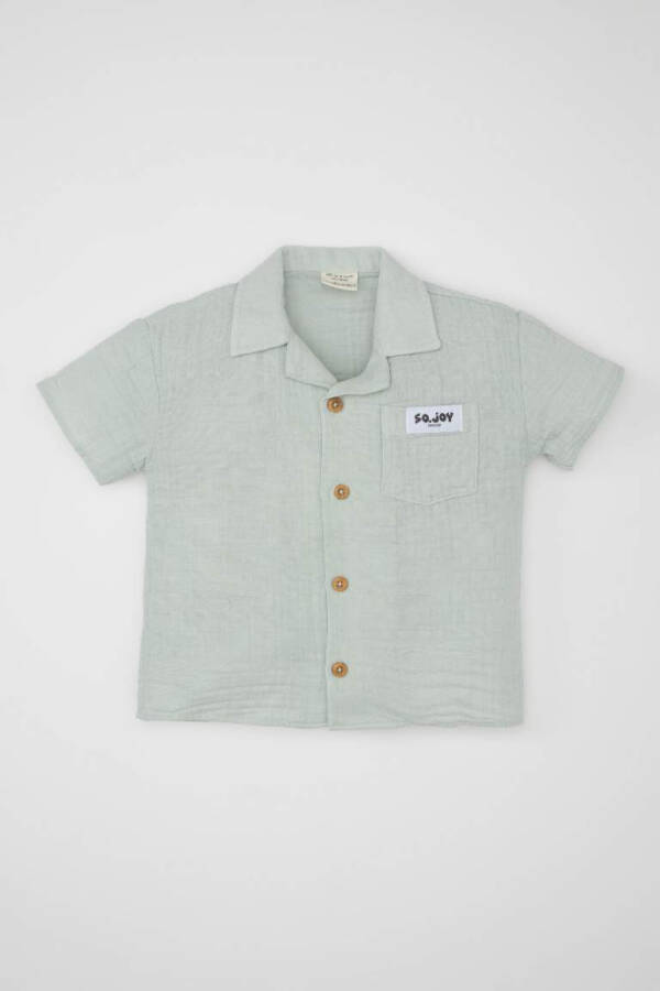 Baby Boy Apache Collar Muslin Short Sleeve Shirt Light Blue - 1