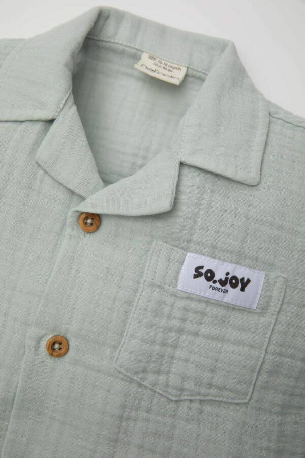Baby Boy Apache Collar Muslin Short Sleeve Shirt Light Blue - 2