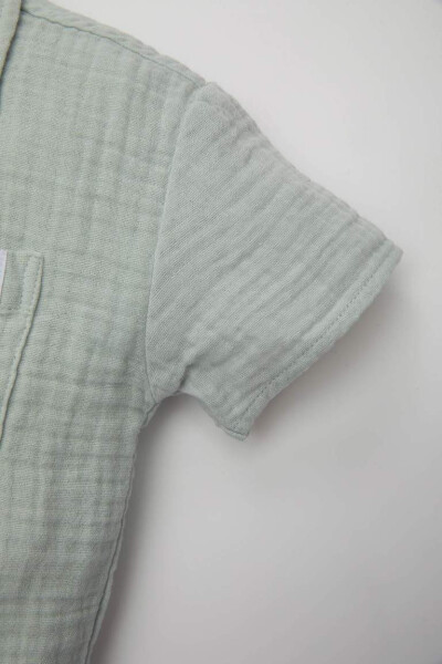 Baby Boy Apache Collar Muslin Short Sleeve Shirt Light Blue - 3