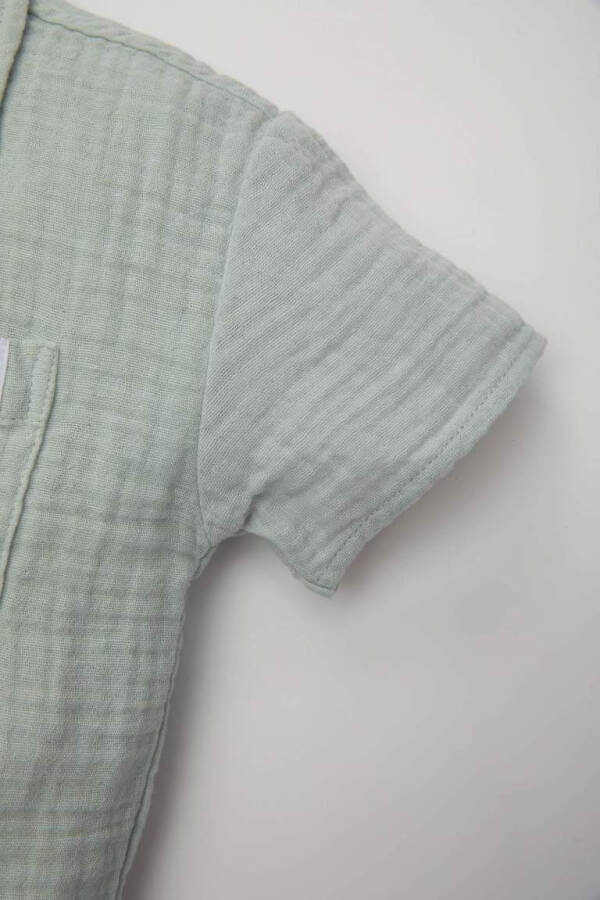 Baby Boy Apache Collar Muslin Short Sleeve Shirt Light Blue - 3