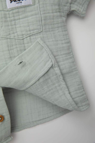 Baby Boy Apache Collar Muslin Short Sleeve Shirt Light Blue - 4