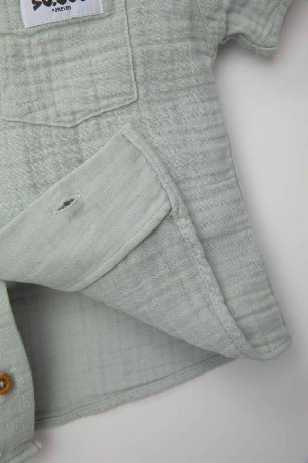 Baby Boy Apache Collar Muslin Short Sleeve Shirt Light Blue - 4