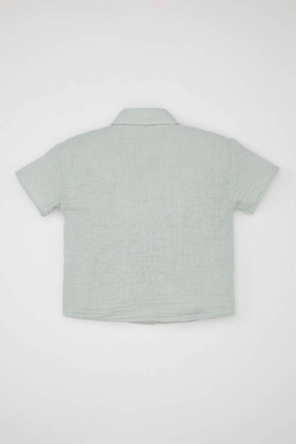 Baby Boy Apache Collar Muslin Short Sleeve Shirt Light Blue - 5