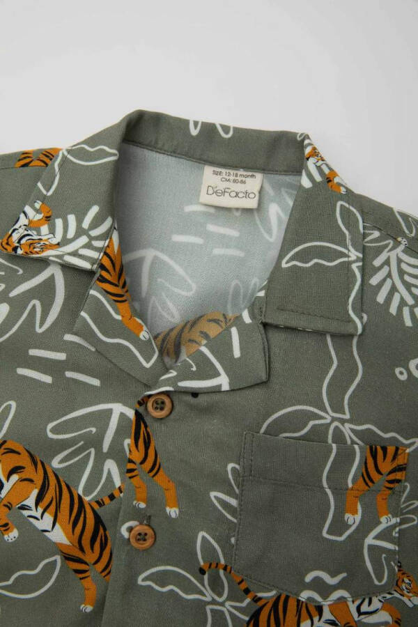 Baby Boy Apache Collar Patterned Short Sleeve Shirt Khaki - 2