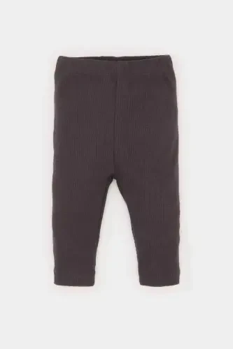 Baby Boy Basic Plain Ribbed Knit Bottom-Anthracite - 1