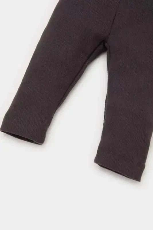 Baby Boy Basic Plain Ribbed Knit Bottom-Anthracite - 3