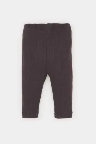 Baby Boy Basic Plain Ribbed Knit Bottom-Anthracite - 4