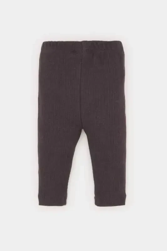 Baby Boy Basic Plain Ribbed Knit Bottom-Anthracite - 4