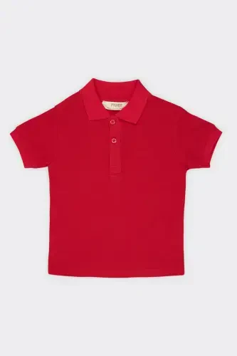 Baby Boy Basic Red Pique Polo Neck T-Shirt-005 - 1
