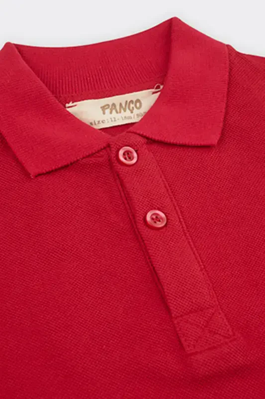 Baby Boy Basic Red Pique Polo Neck T-Shirt-005 - 3