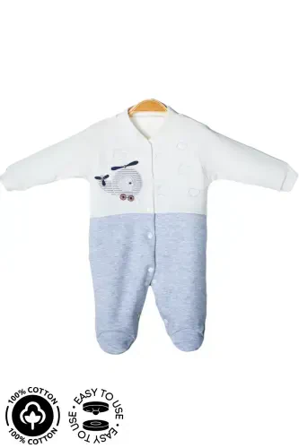 Baby Boy Bear Embroidered 3-6-9 Months Knitted Organic Cotton Footed Baby Romper-GRAY - 1