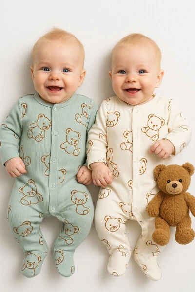 Baby Boy Bear Print 2 Piece Jumpsuit Set Newborn Outfit - VERONA TARZ