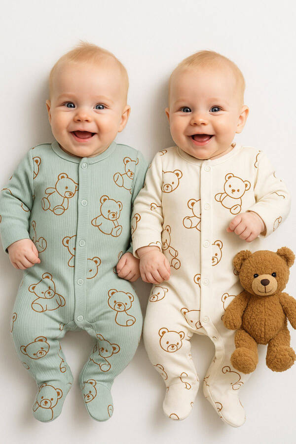 Baby Boy Bear Print 2 Piece Jumpsuit Set Newborn Outfit - 1