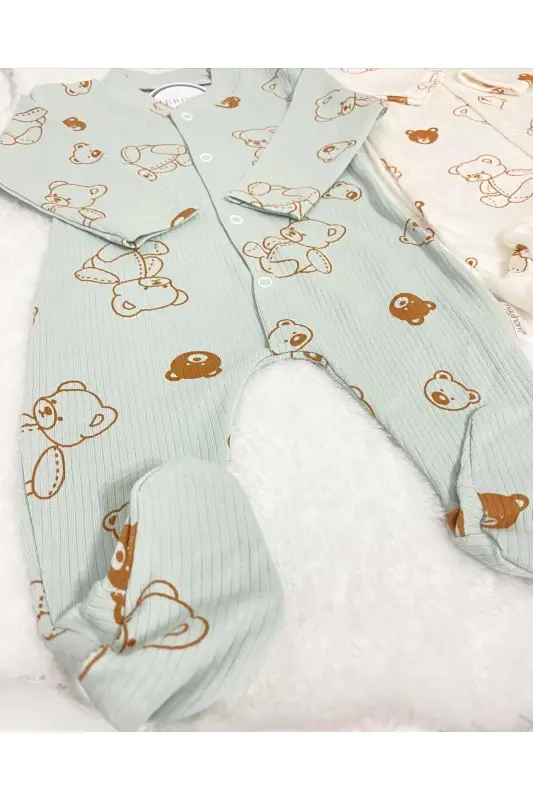 Baby Boy Bear Print 2 Piece Jumpsuit Set Newborn Outfit - 3