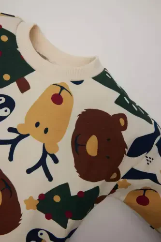 Baby Boy Bicycle Christmas Theme Printed Soft Fleece Sweatshirt D6728a524wn - DEFACTO (1)