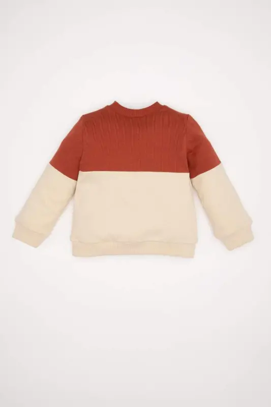 Baby Boy Bicycle Collar Color Blocked Soft Fluffy Sweatshirt-Dark Orange - 5