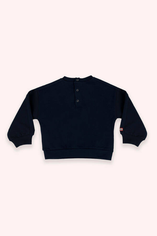 Baby Boy Bicycle Collar Pocket Detailed Navy Blue Sweatshirt - 3