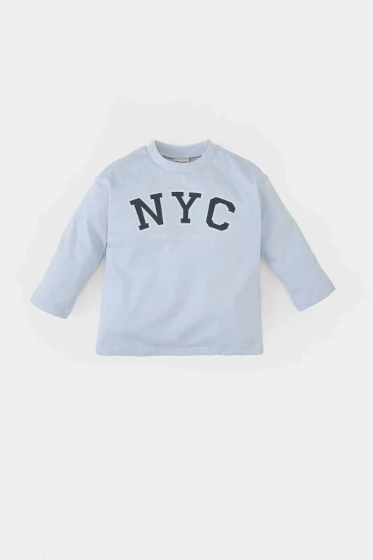 Baby Boy Bicycle Collar Printed Long Sleeve T-Shirt - DEFACTO