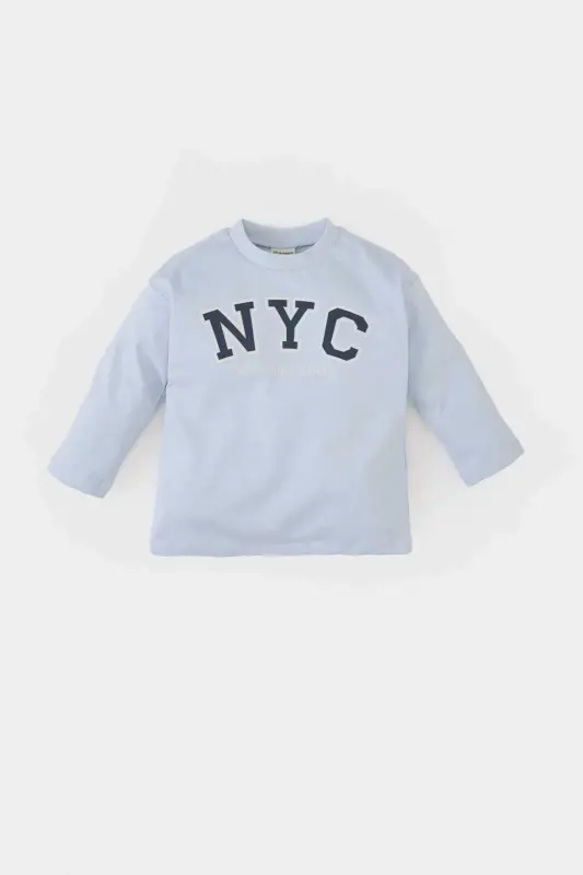 Baby Boy Bicycle Collar Printed Long Sleeve T-Shirt - DEFACTO