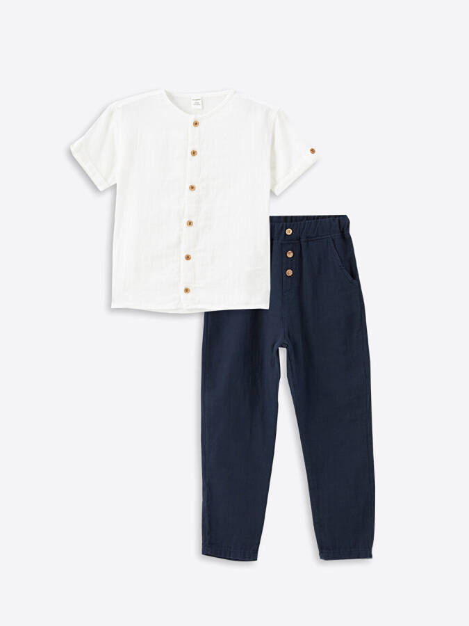 Baby Boy Bicycle Collar Short Sleeve Shirt and Pants 2 Piece Set - 6