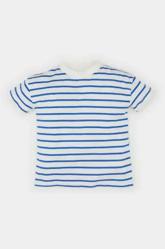 Baby Boy Bicycle Collar Striped Short Sleeve T-Shirt E6740A525SM-Blue - 3