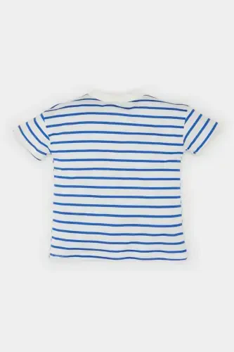 Baby Boy Bicycle Collar Striped Short Sleeve T-Shirt E6740A525SM-Blue - 5