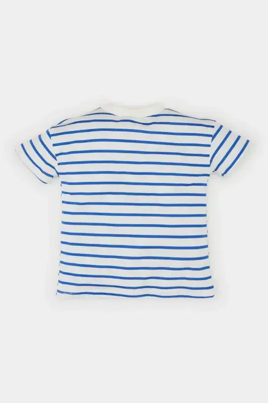 Baby Boy Bicycle Collar Striped Short Sleeve T-Shirt E6740A525SM-Blue - 5