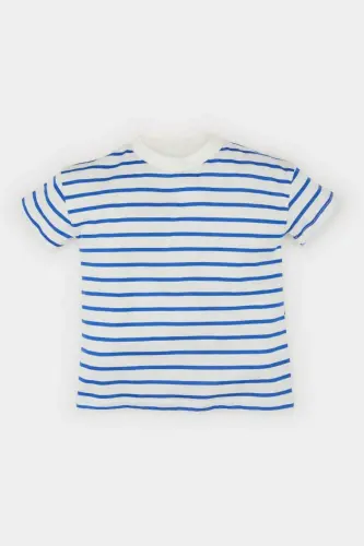 Baby Boy Bicycle Collar Striped Short Sleeve T-Shirt E6740A525SM-Blue - 1