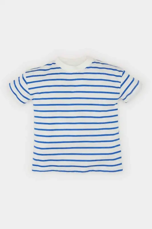 Baby Boy Bicycle Collar Striped Short Sleeve T-Shirt E6740A525SM-Blue - 1