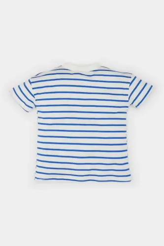 Baby Boy Bicycle Collar Striped Short Sleeve T-Shirt E6740A525SM-Blue - 3