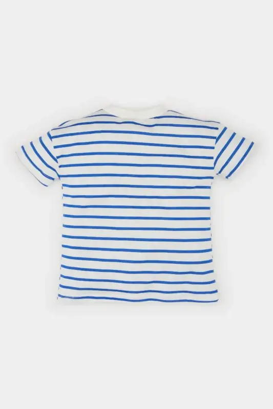 Baby Boy Bicycle Collar Striped Short Sleeve T-Shirt E6740A525SM-Blue - 3