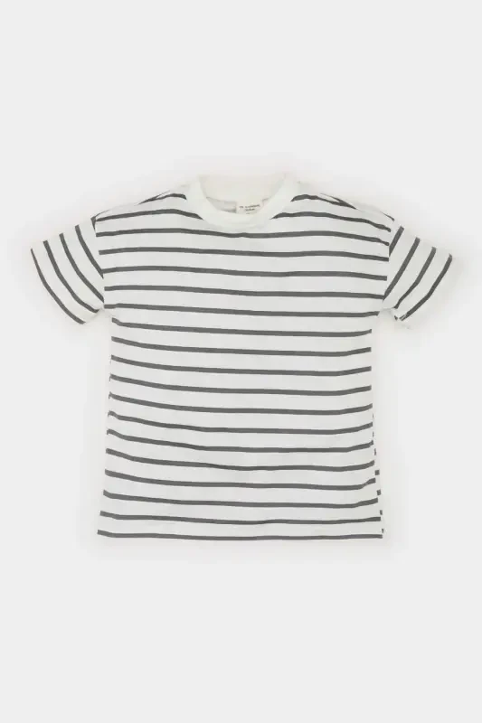 Baby Boy Bicycle Collar Striped Short Sleeve T-Shirt E6740A525SM-Ecru - 1