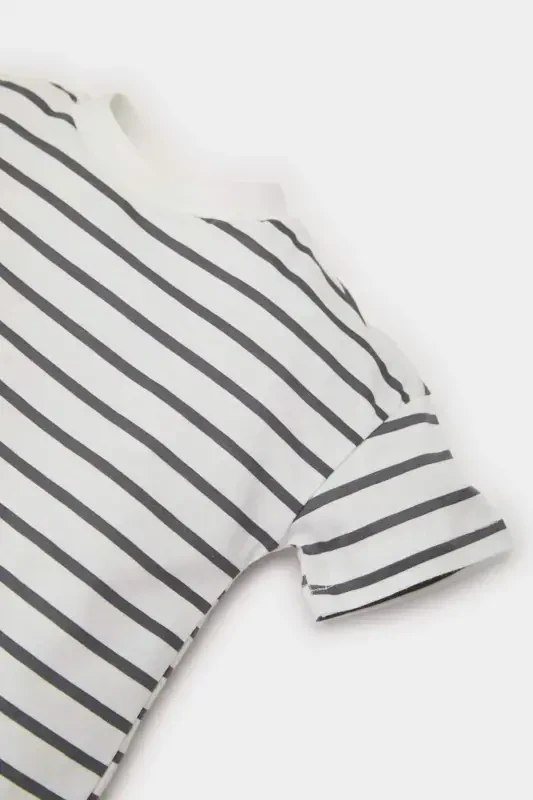 Baby Boy Bicycle Collar Striped Short Sleeve T-Shirt E6740A525SM-Ecru - 2