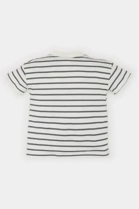 Baby Boy Bicycle Collar Striped Short Sleeve T-Shirt E6740A525SM-Ecru - 3