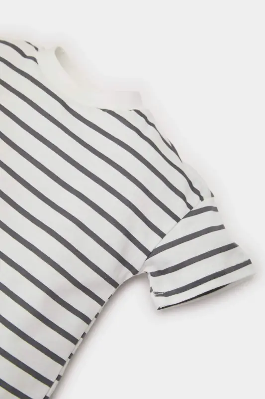 Baby Boy Bicycle Collar Striped Short Sleeve T-Shirt E6740A525SM-Ecru - 2