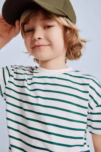 Baby Boy Bicycle Collar Striped Short Sleeve T-Shirt E6740A525SM-Green - DEFACTO (1)