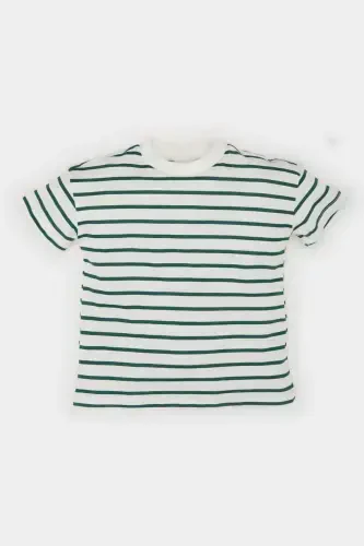 Baby Boy Bicycle Collar Striped Short Sleeve T-Shirt E6740A525SM-Green - 3