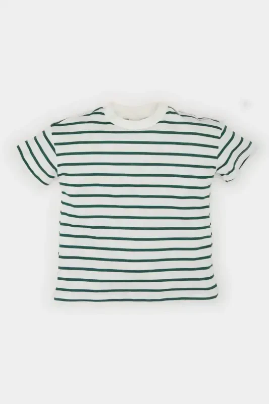 Baby Boy Bicycle Collar Striped Short Sleeve T-Shirt E6740A525SM-Green - 3