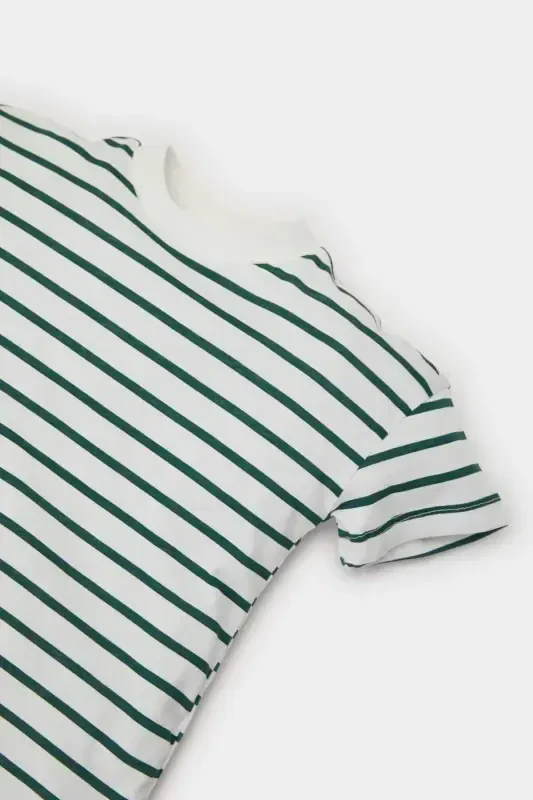 Baby Boy Bicycle Collar Striped Short Sleeve T-Shirt E6740A525SM-Green - 4