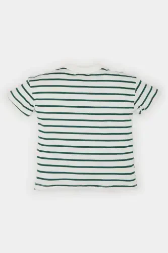 Baby Boy Bicycle Collar Striped Short Sleeve T-Shirt E6740A525SM-Green - 5