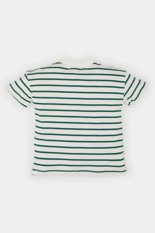 Baby Boy Bicycle Collar Striped Short Sleeve T-Shirt E6740A525SM-Green - 5