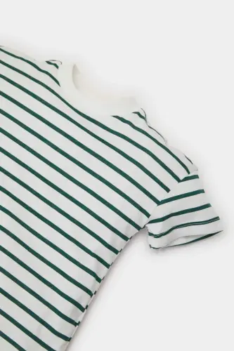Baby Boy Bicycle Collar Striped Short Sleeve T-Shirt E6740A525SM-Green - 4