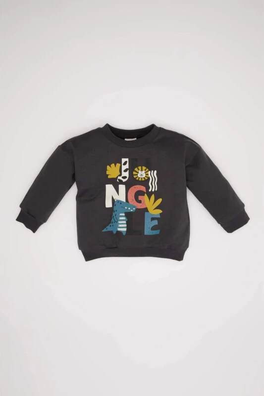 Baby Boy Bike Neck Fleece Sweatshirt - DEFACTO