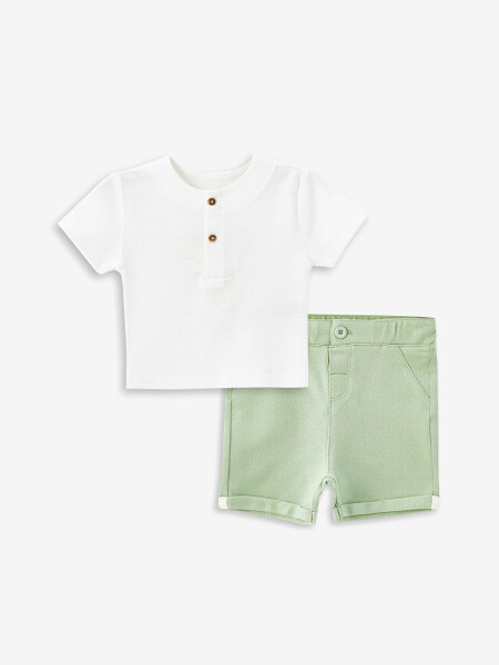 Baby Boy Bike Neck Short Sleeve T-Shirt and Shorts 2-Piece Set - 6