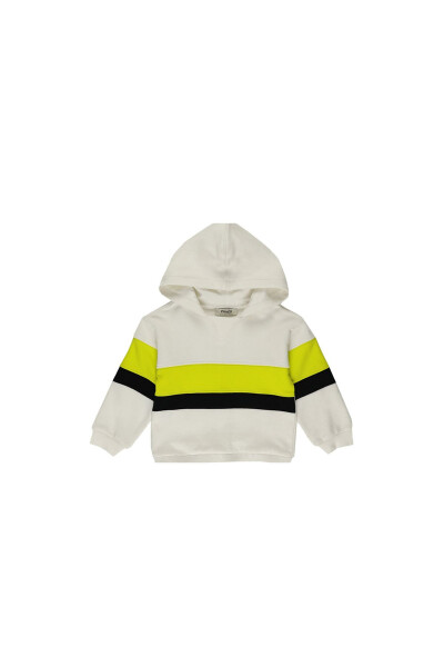 Baby Boy Block Color Hooded Ecru Sweatshirt - 4