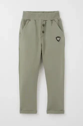 Baby Boy Bottom Button Detailed Crested Pocket 9 Months-3 Years, Khaki Green-Khaki Green - 1