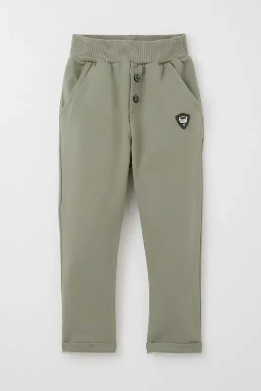 Baby Boy Bottom Button Detailed Crested Pocket 9 Months-3 Years, Khaki Green-Khaki Green - 1